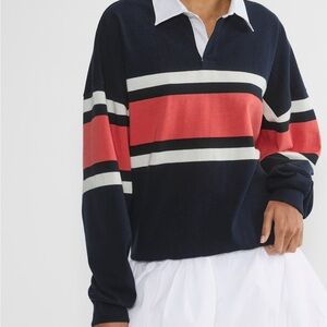 Aritzia TNA Navy Polo with Red and White Accents NWT